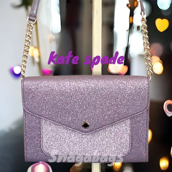 KATE SPADE NWT TINSEL FLAP SPARKLING GLITTER PURPLE CROSSBODY BAG - Picture 8 of 10
